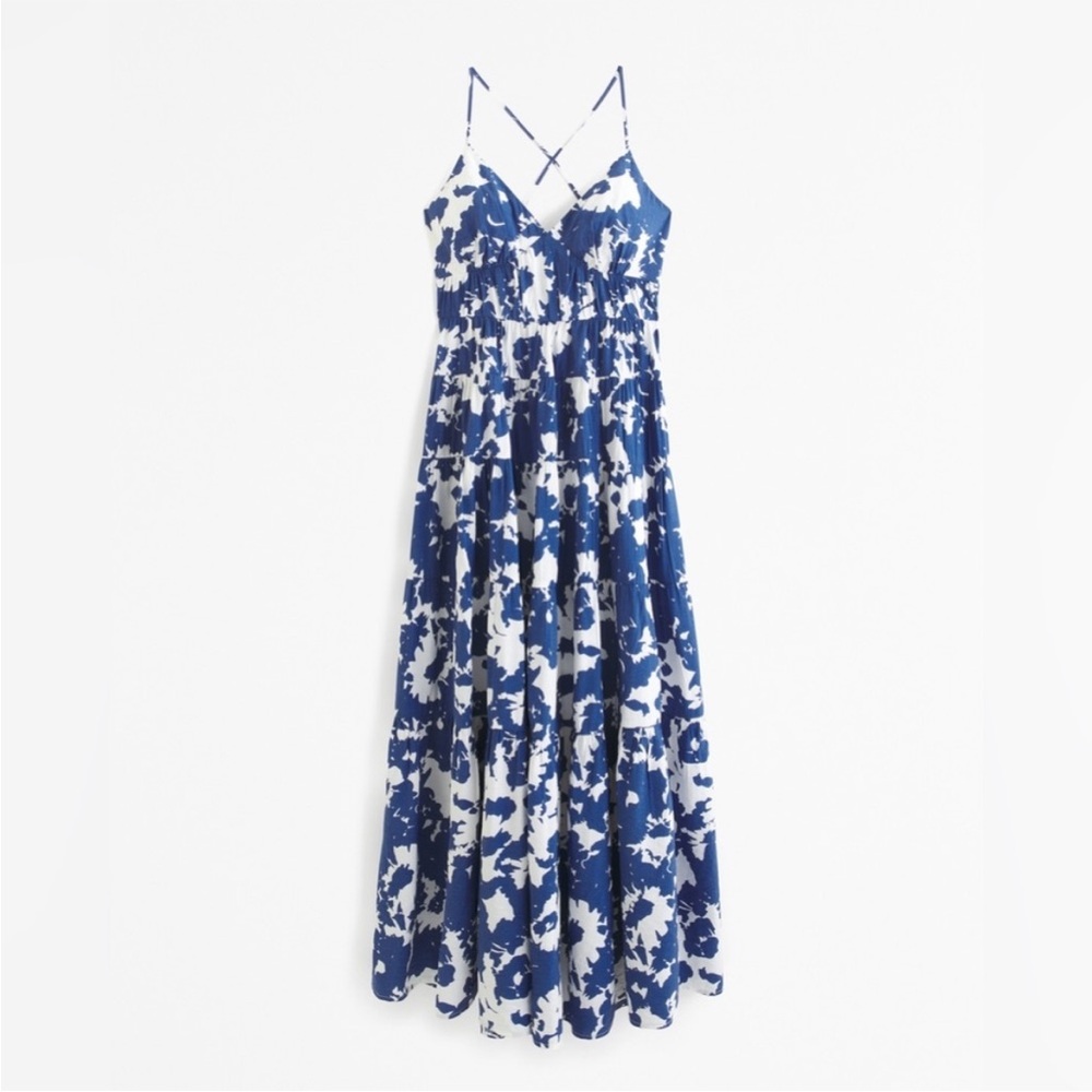 Abercrombie & Fitch Blue and White Halter Maxi Sundress